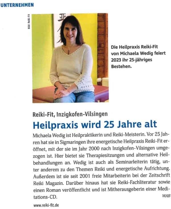 IHK Bericht zum 25-jaehrigen Jubilaeum - Energetische Heilpraxis Reiki-Fit