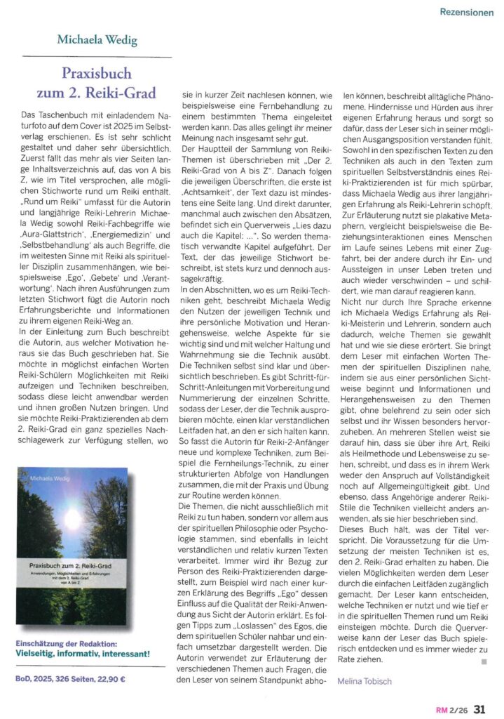 Rezension Reiki Magazin - Praxisbuch zum 2. Reiki-Grad